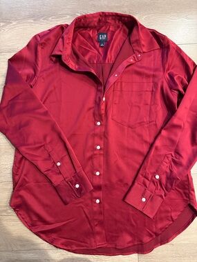 GAP Red Satin-Style Button Up Shirt